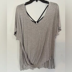 Maurice’s 24/7 Draped Twist V-Neck Short Sleeve Top - Light Gray